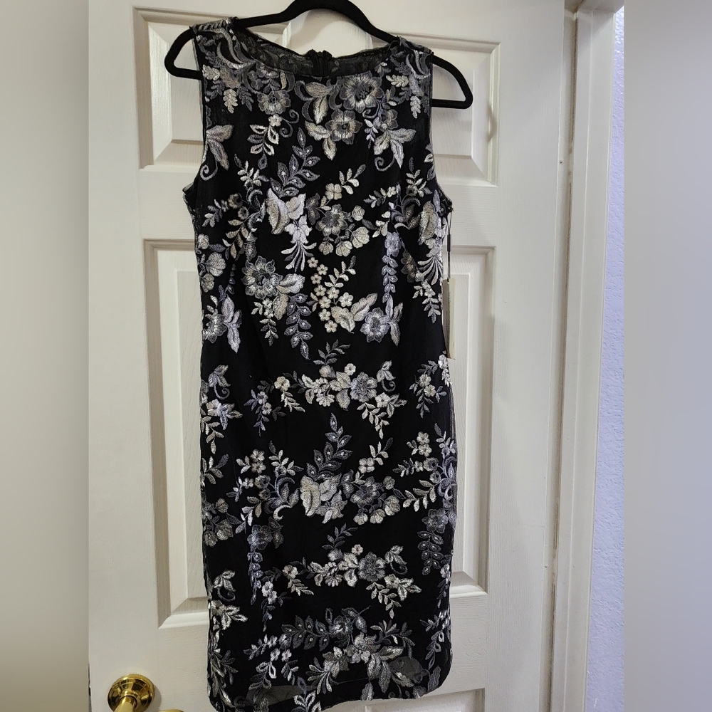 Calvin Klein Black and White Sheath Midi Dress